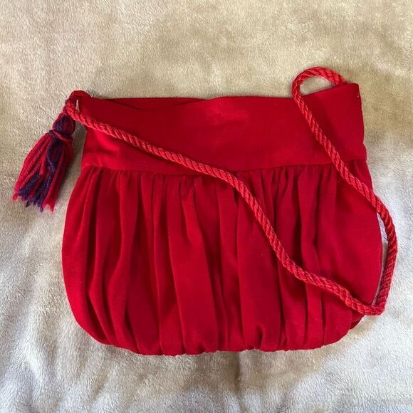 Red Hat Society Rope Strap Shoulder Bag Red Purple Snap Button Closure Purse - Picture 1 of 7